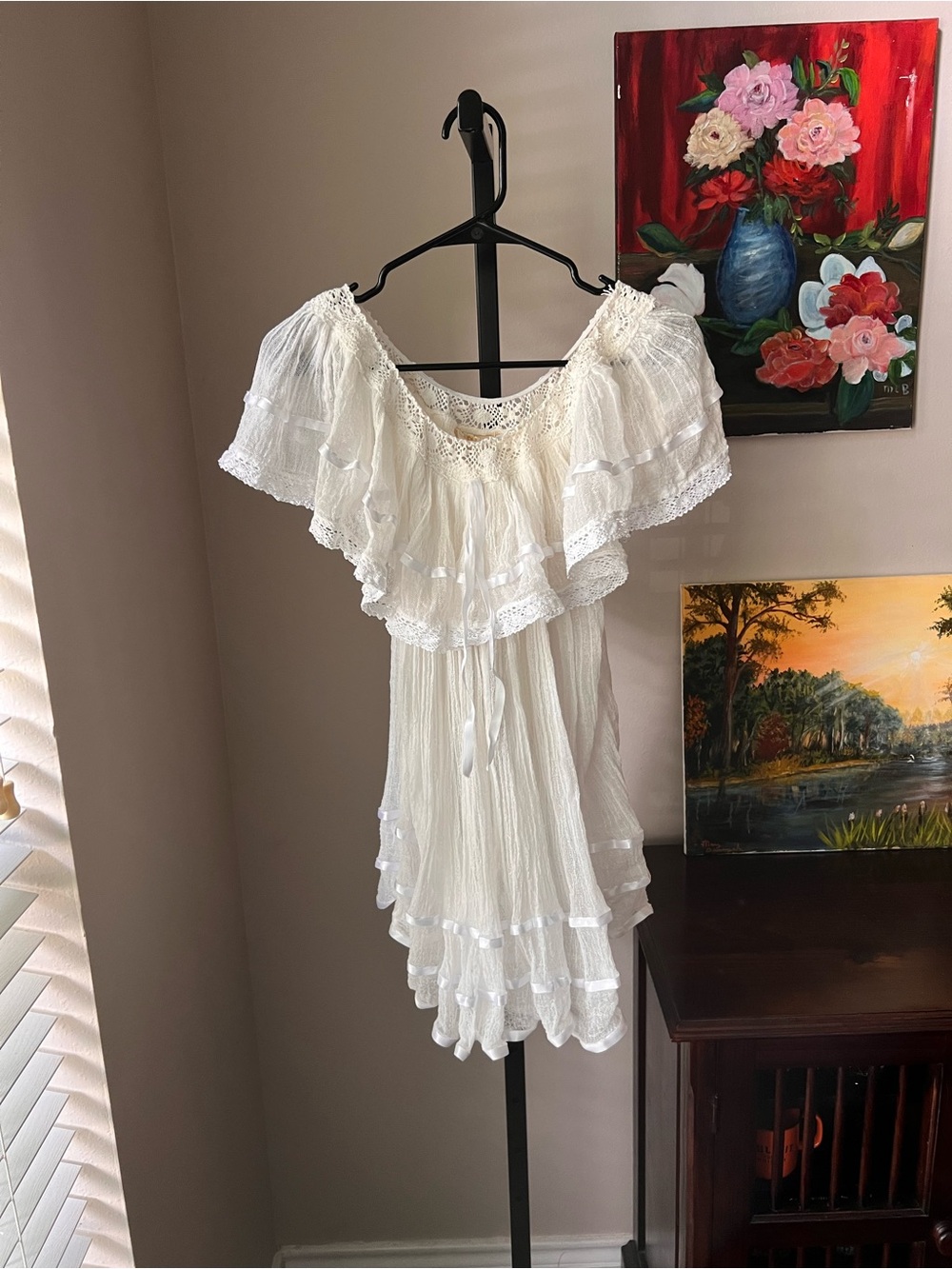 Jen’s pirate booty senorita White Off-Shoulder Ruffled Mini tunic dress - Picture 2 of 13
